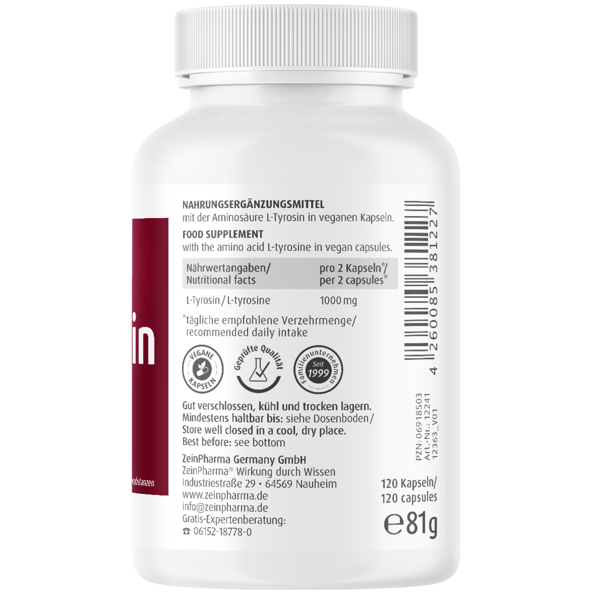 L-Tyrosin Kapseln 500mg (120 Kapsel)