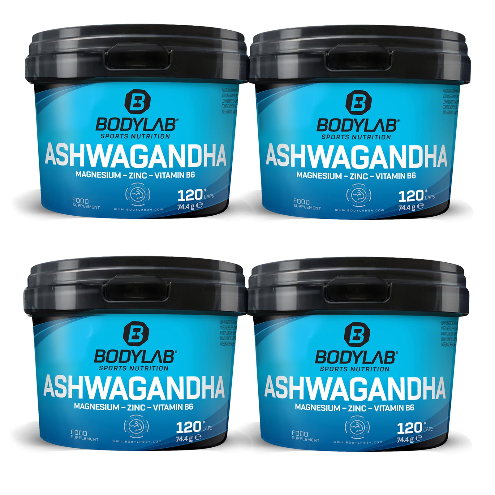 4 x Bodylab Ashwagandha + Magnesium - Zinc - Vitamin B6 (je 120 Kapseln)