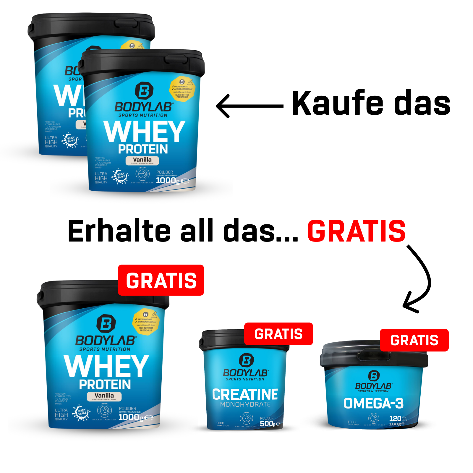 NEW YEAR DEAL: 5Für2 Protein-Powerpack mit Gratis Whey + Creatine + Omega-3