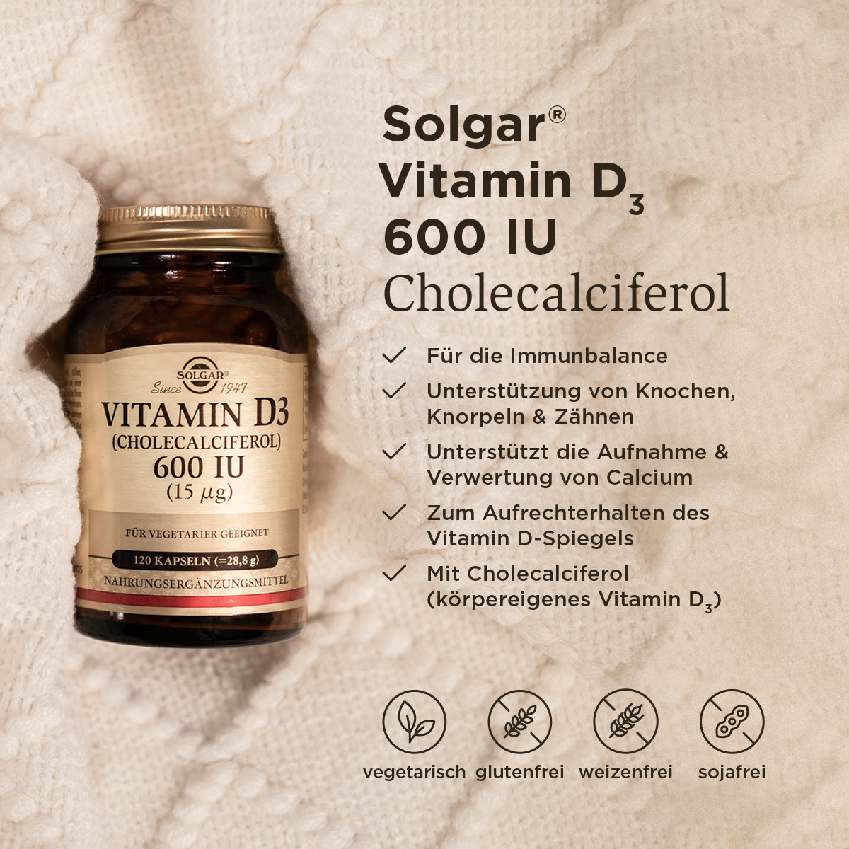 Vitamin D3 600 IU (120 Kapseln)