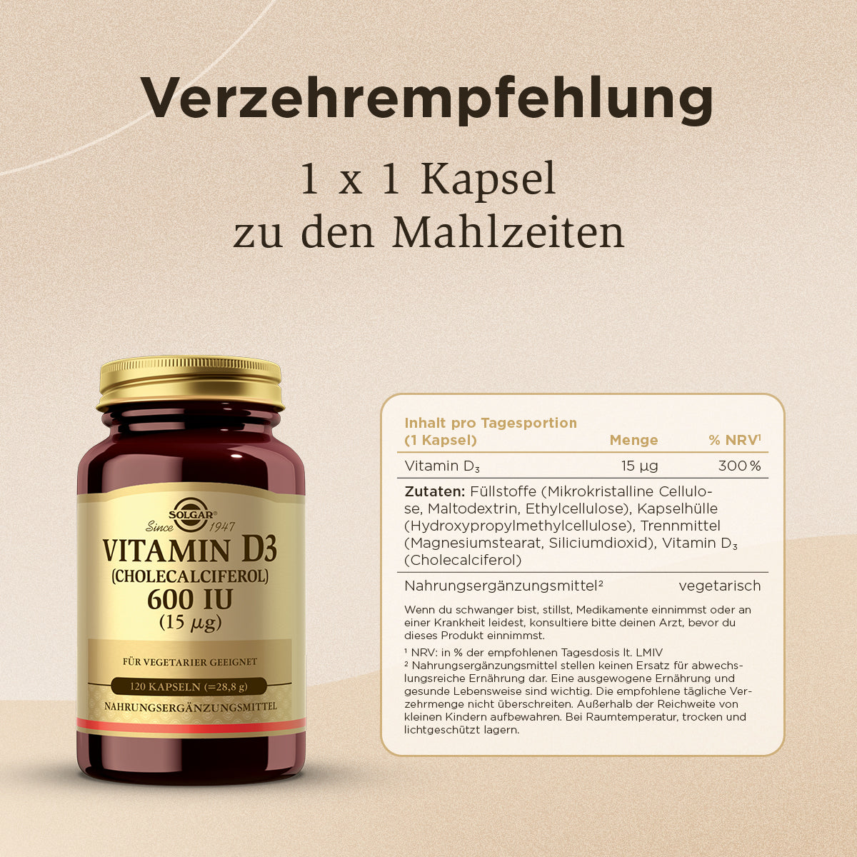 Vitamin D3 600 IU (120 Kapseln)